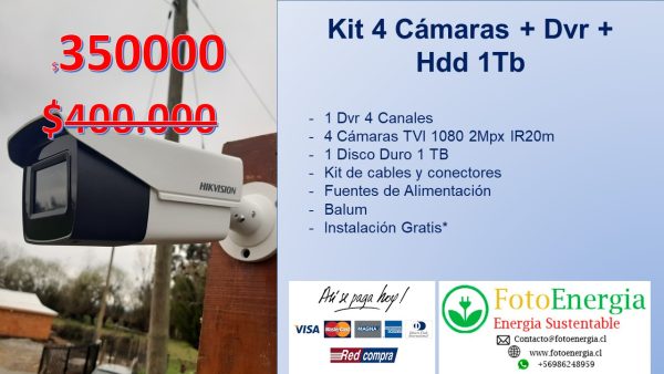 kit 4 camaras +dvr+hdd1