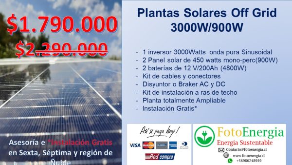 Proyecto Fotovoltaico Inversor 3000W, PV900W, Bt 4800W